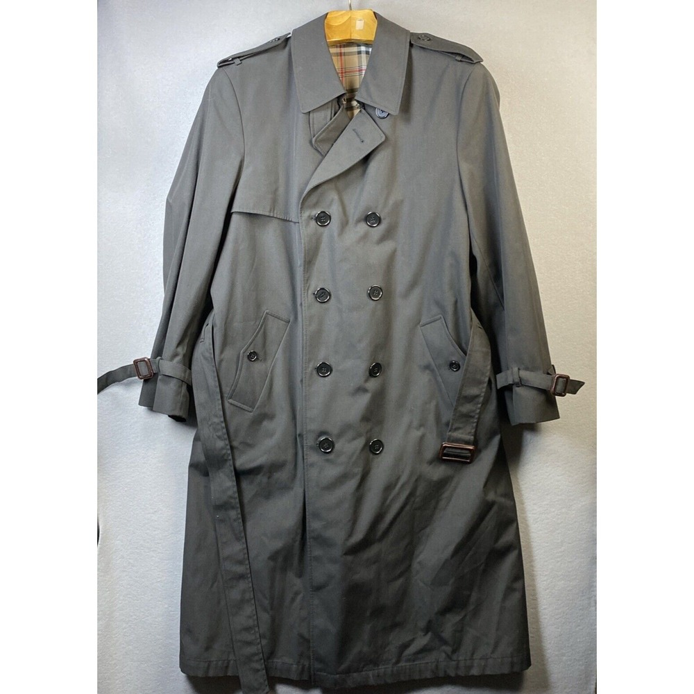 Bradley Jons Trench Coat Men 40R Gray Secret Agent Double Breasted Belted Matrix